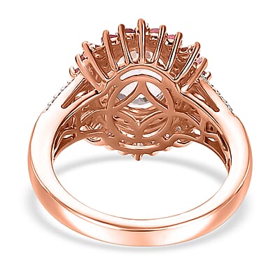 D'Joy Pink Morganite and Multi Gemstone 2.50 ctw Floral Ring in 18K Vermeil Rose Gold Over Sterling Silver (Size  10.0)