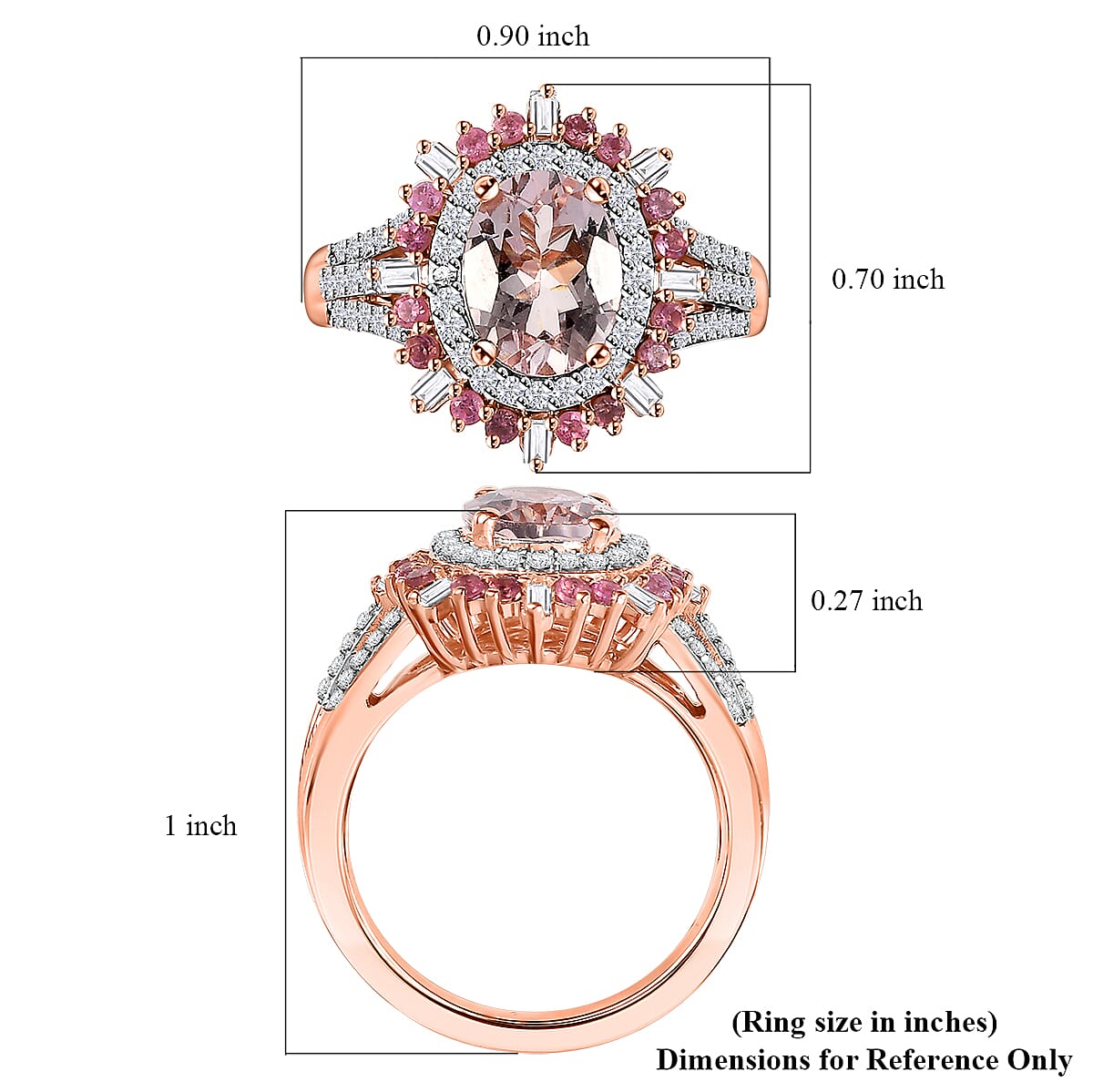 D'Joy Pink Morganite and Multi Gemstone 2.50 ctw Floral Ring in 18K Vermeil Rose Gold Over Sterling Silver (Size  10.0)