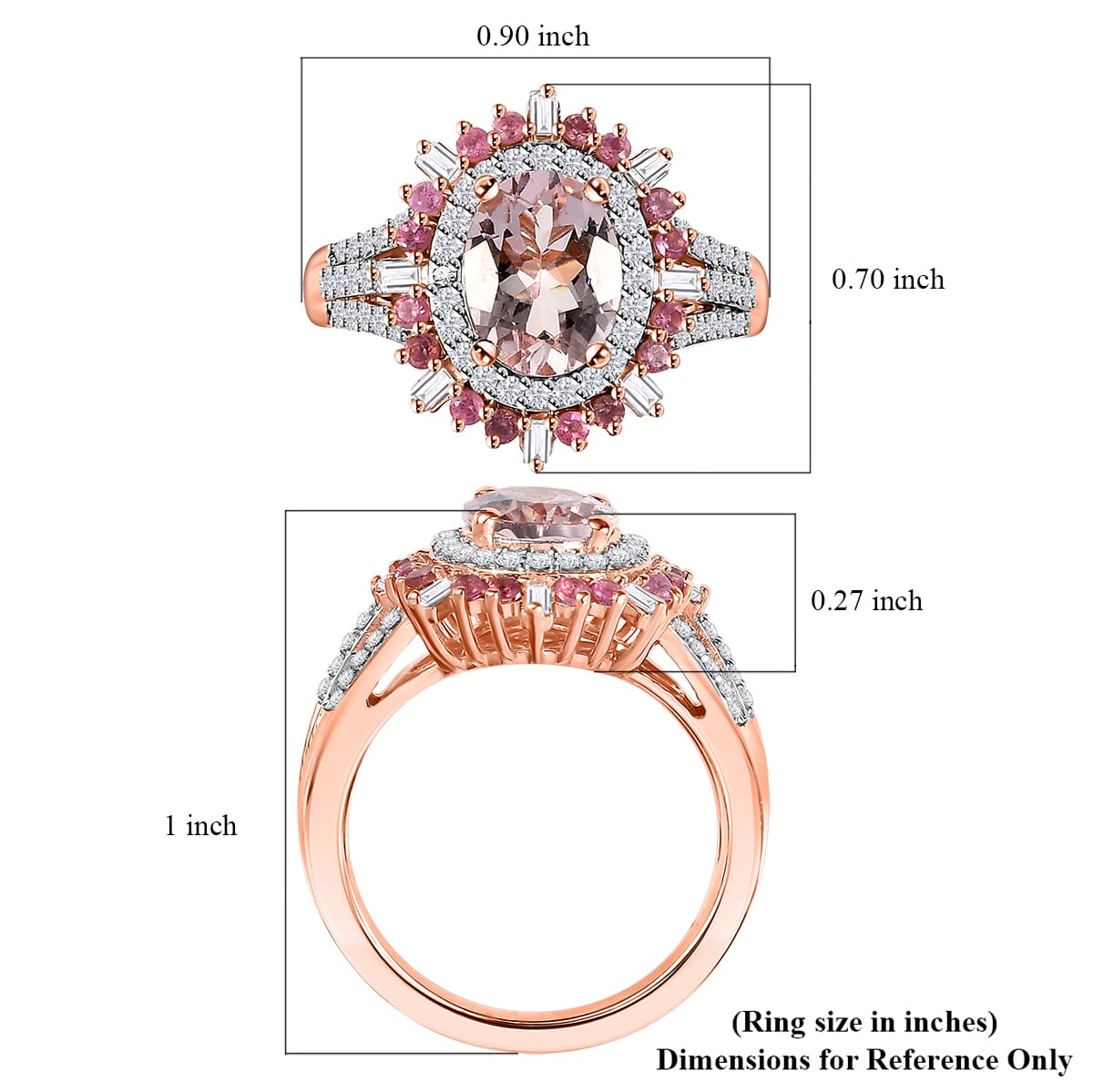 Pink Morganite and Multi Gemstone 2.50 ctw Floral Ring in 18K Vermeil Rose Gold Over Sterling Silver (Size  10.0) image number 5
