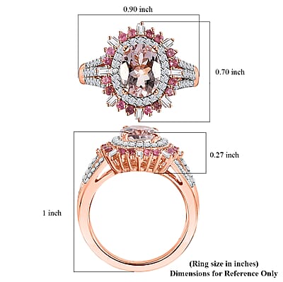D'Joy Pink Morganite and Multi Gemstone 2.50 ctw Floral Ring in 18K Vermeil Rose Gold Over Sterling Silver (Size  10.0)