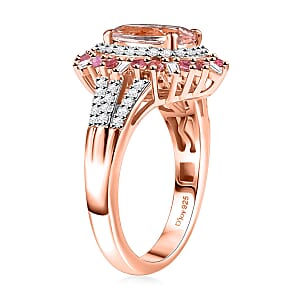 Pink Morganite and Multi Gemstone 2.50 ctw Floral Ring in 18K Vermeil Rose Gold Over Sterling Silver (Size  6.0)