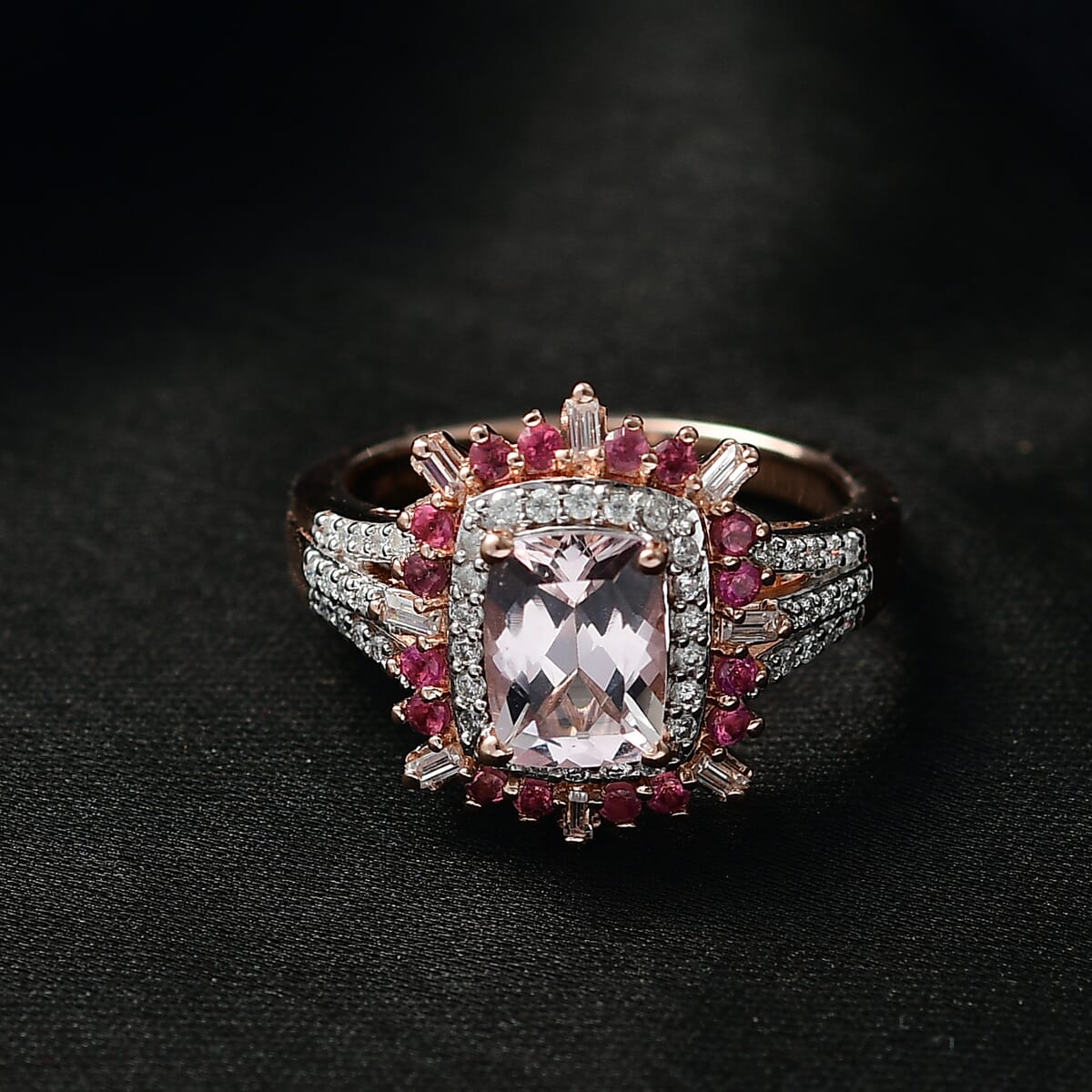 Pink Morganite and Multi Gemstone 2.10 ctw Floral Ring in 18K Vermeil Rose Gold Over Sterling Silver (Size  10.0) image number 1