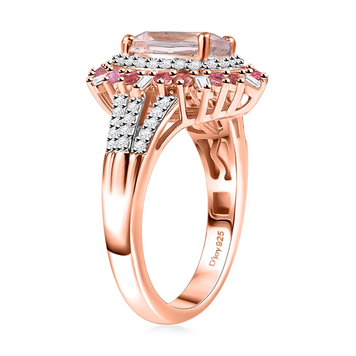 Pink Morganite and Multi Gemstone 2.10 ctw Floral Ring in 18K Vermeil Rose Gold Over Sterling Silver (Size  10.0) image number 3