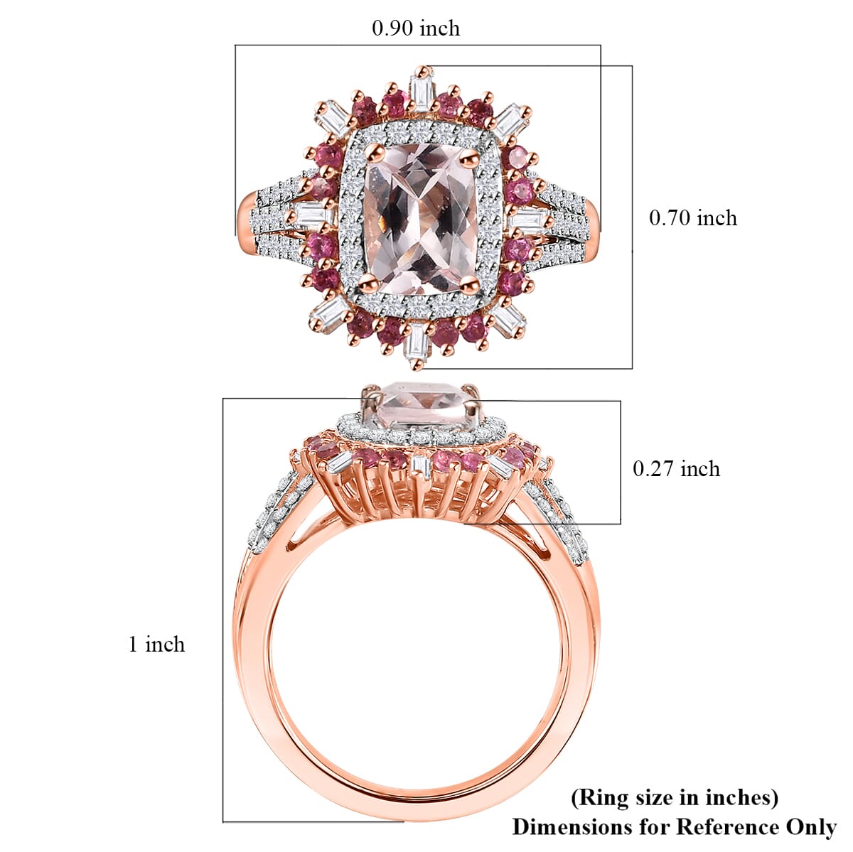 Pink Morganite and Multi Gemstone 2.10 ctw Floral Ring in 18K Vermeil Rose Gold Over Sterling Silver (Size  10.0) image number 5