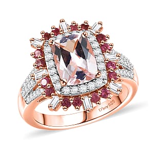 Pink Morganite and Multi Gemstone 2.10 ctw Floral Ring in 18K Vermeil Rose Gold Over Sterling Silver (Size  7.0)