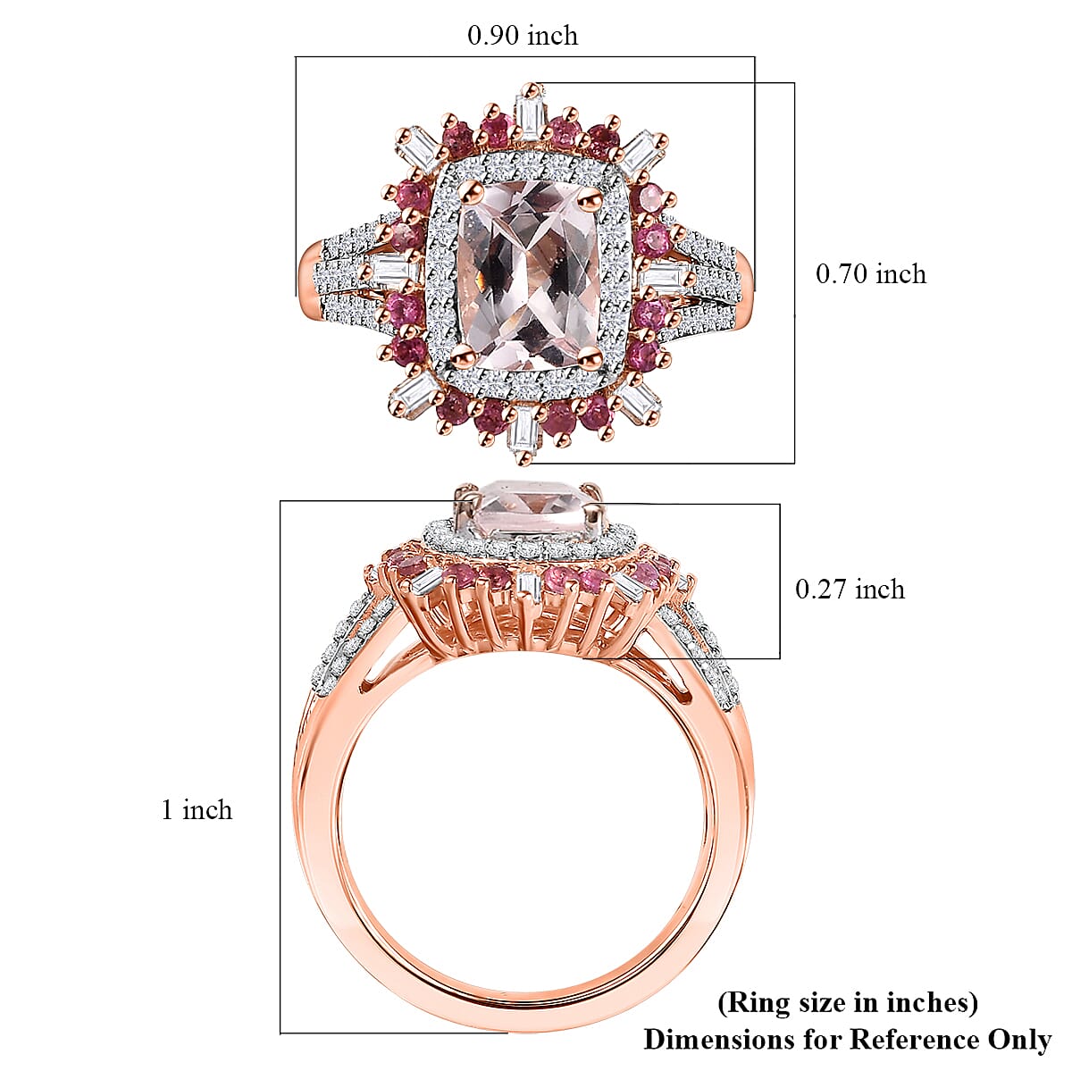 Pink Morganite and Multi Gemstone 2.10 ctw Floral Ring in 18K Vermeil Rose Gold Over Sterling Silver (Size  7.0) image number 5