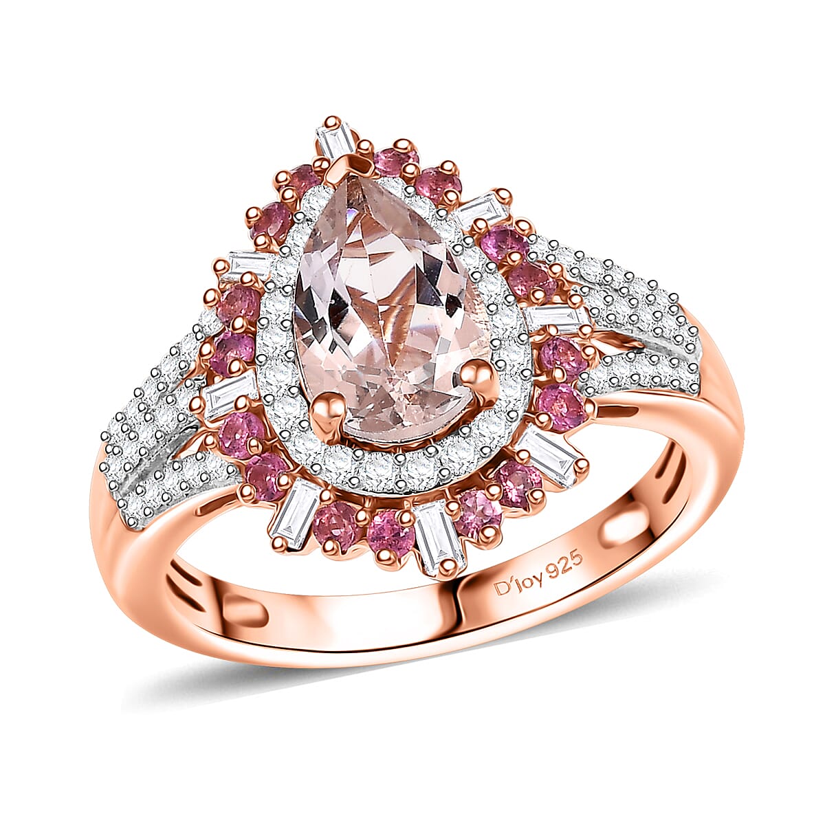 Pink Morganite and Multi Gemstone 2.00 ctw Ring in 18K Vermeil Rose Gold Over Sterling Silver (Size 10.0) image number 0