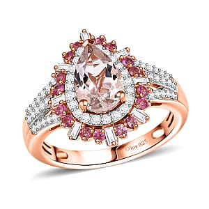 Pink Morganite and Multi Gemstone 2.00 ctw Ring in 18K Vermeil Rose Gold Over Sterling Silver (Size 10.0)