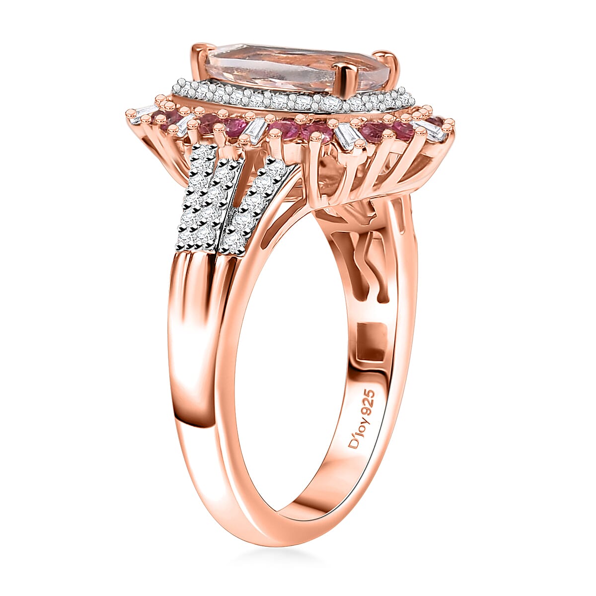 D'Joy Pink Morganite and Multi Gemstone 2.00 ctw Ring in 18K Vermeil Rose Gold Over Sterling Silver (Size 6.0) image number 3