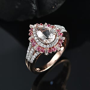 D'Joy Pink Morganite and Multi Gemstone 2.00 ctw Ring in 18K Vermeil Rose Gold Over Sterling Silver (Size 7.0)
