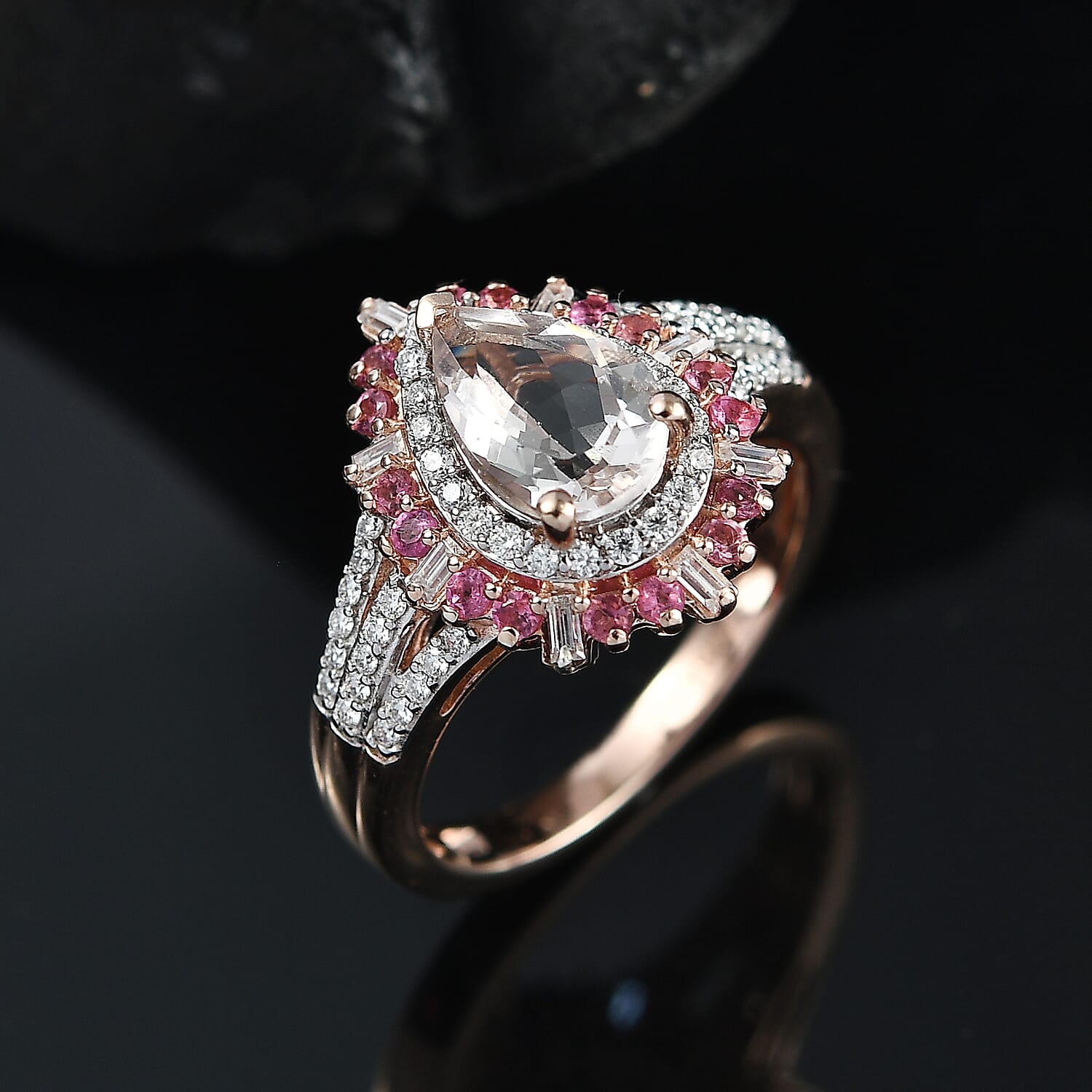 D'Joy Pink Morganite and Multi Gemstone 2.00 ctw Ring in 18K Vermeil Rose Gold Over Sterling Silver (Size 8.0)