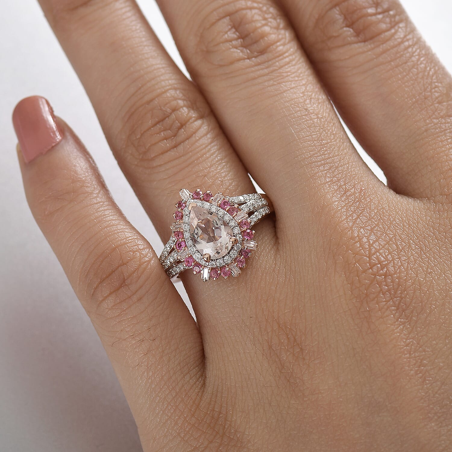 D'Joy Pink Morganite and Multi Gemstone 2.00 ctw Ring in 18K Vermeil Rose Gold Over Sterling Silver (Size 8.0)