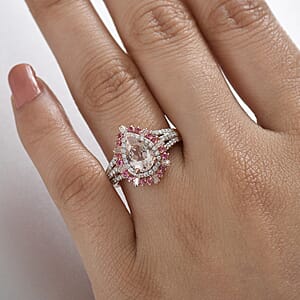 D'Joy Pink Morganite and Multi Gemstone 2.00 ctw Ring in 18K Vermeil Rose Gold Over Sterling Silver (Size 8.0)