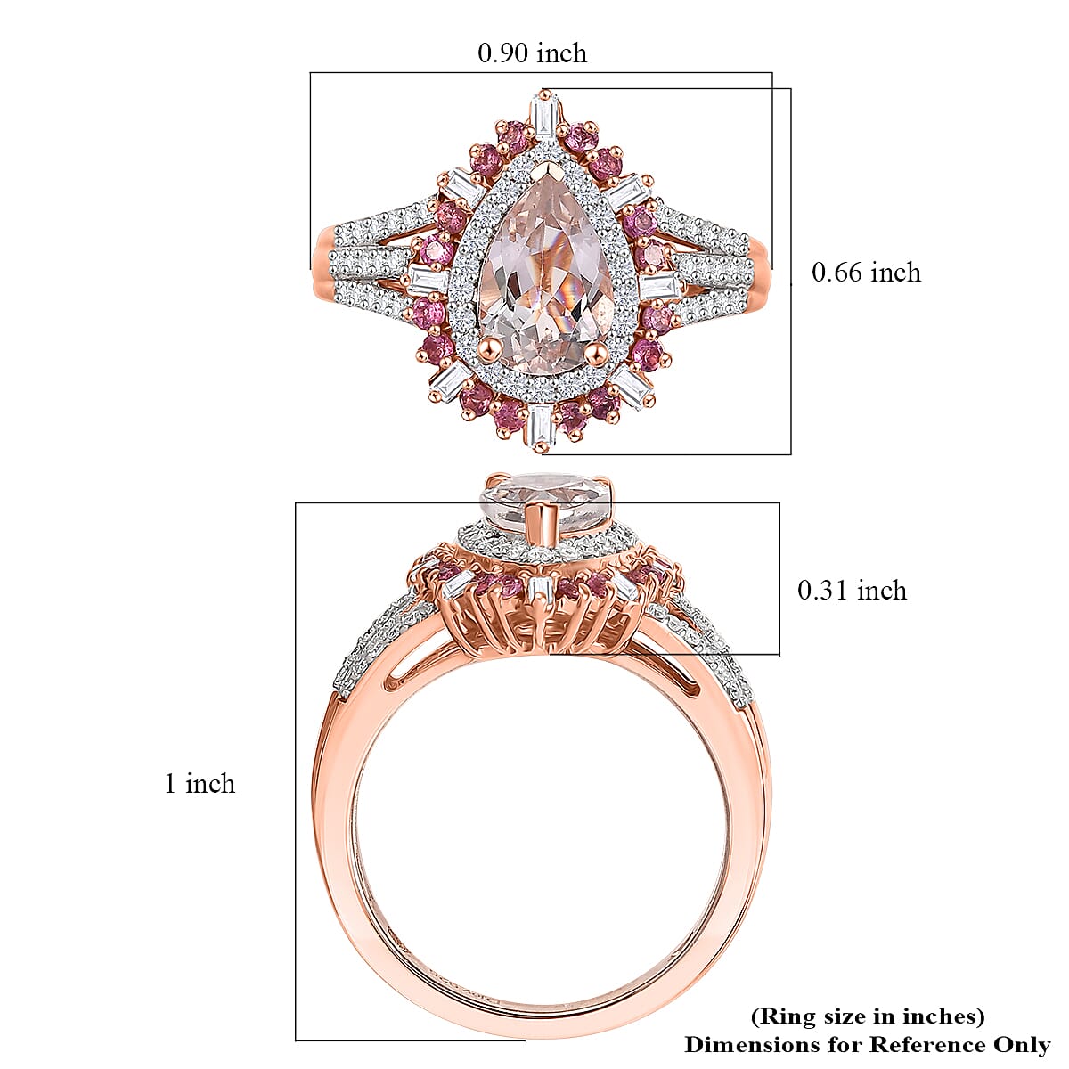D'Joy Pink Morganite and Multi Gemstone 2.00 ctw Ring in 18K Vermeil Rose Gold Over Sterling Silver (Size 8.0)