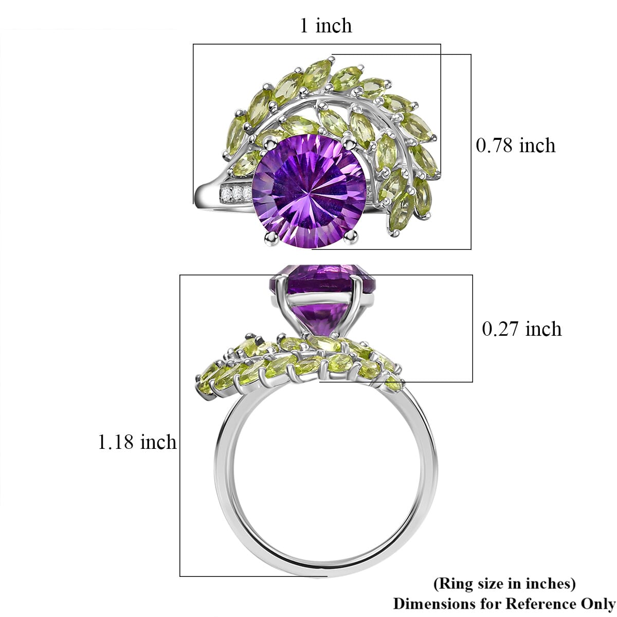 Concave Cut AAA Rose De France Amethyst and Multi Gemstone 5.35 ctw Leaf Ring in Rhodium Over Sterling Silver (Size 8.0) image number 5