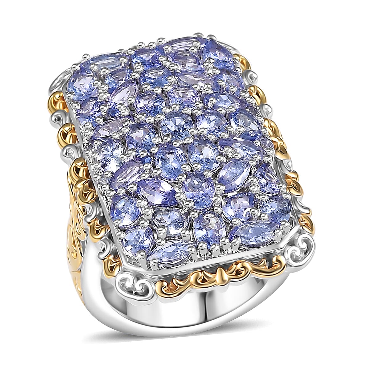 D'Joy Tanzanite 5.60 ctw Victorian Era Ring in 18K Vermeil YG and Rhodium Over Sterling Silver (Size 5.0)  image number 0