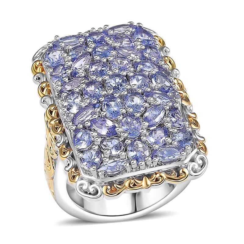D'Joy Tanzanite Victorian Era Ring in 18K Vermeil YG and Rhodium Over Sterling Silver 5.60 ctw (Size 5.0)