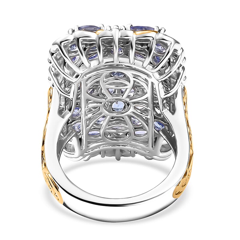 D'Joy Tanzanite Victorian Era Ring in 18K Vermeil YG and Rhodium Over Sterling Silver 5.60 ctw (Size 5.0)