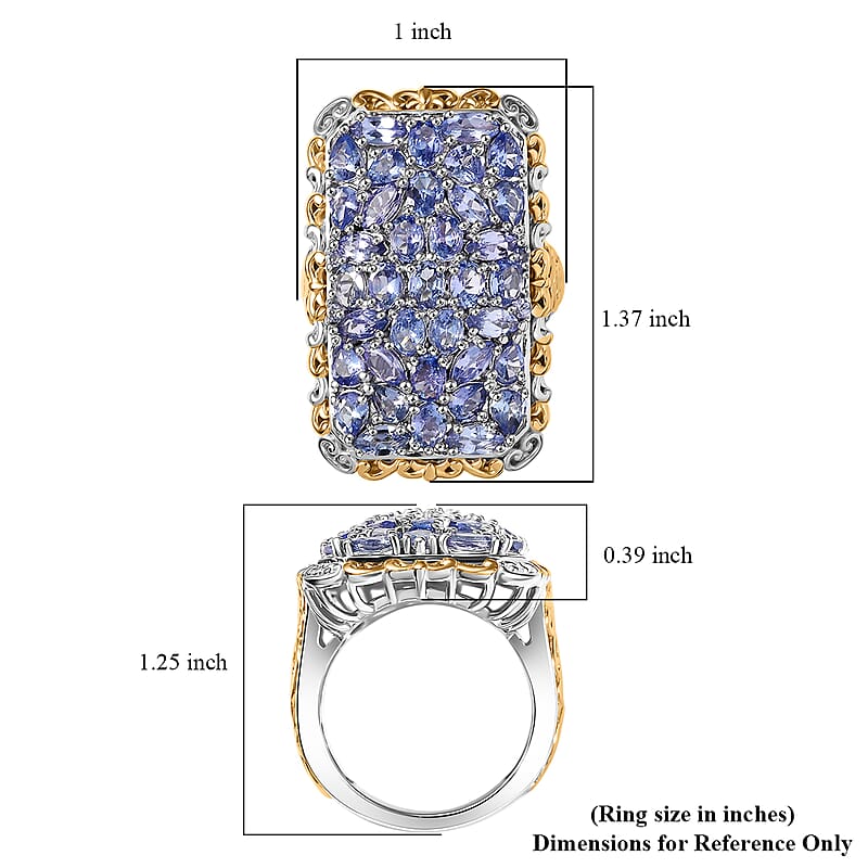D'Joy Tanzanite Victorian Era Ring in 18K Vermeil YG and Rhodium Over Sterling Silver 5.60 ctw (Size 5.0)