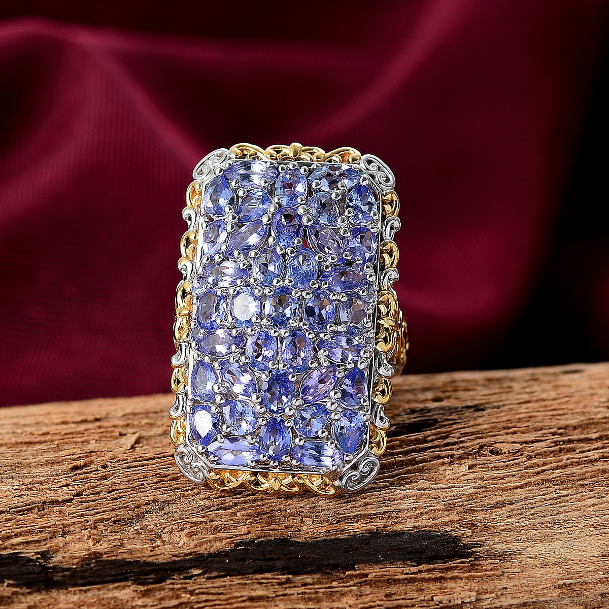 D'Joy Tanzanite 5.60 ctw Victorian Era Ring in 18K Vermeil YG and Rhodium Over Sterling Silver (Size 6.0)  image number 1