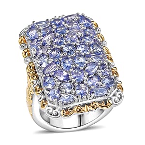 D'Joy Tanzanite 5.60 ctw Victorian Era Ring in 18K Vermeil YG and Rhodium Over Sterling Silver (Size 7.0) 