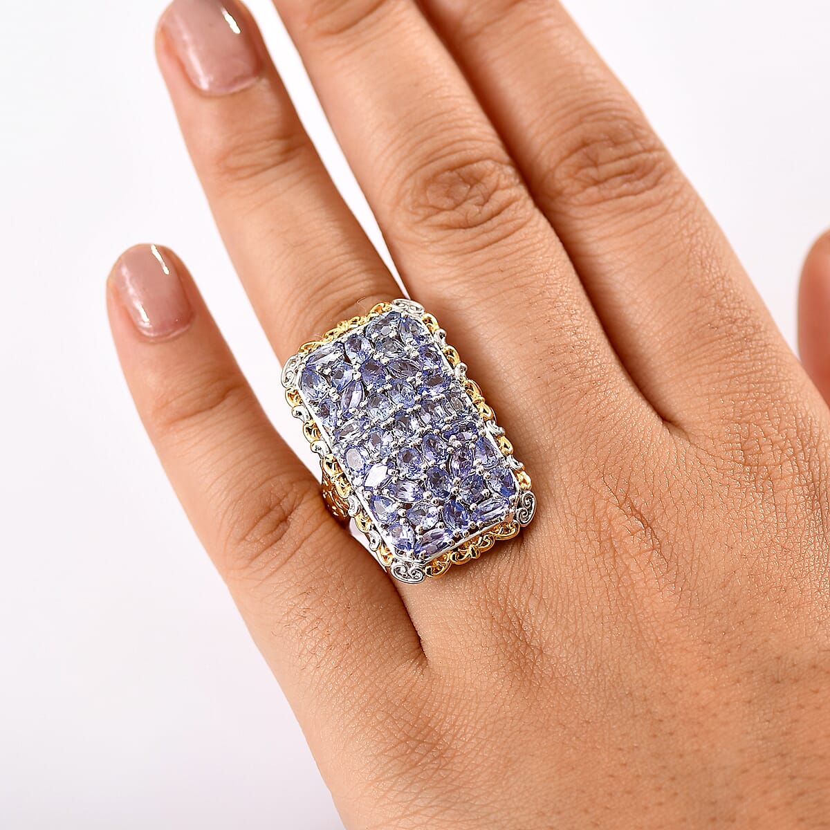 D'Joy Tanzanite 5.60 ctw Victorian Era Ring in 18K Vermeil YG and Rhodium Over Sterling Silver (Size 7.0)  image number 2