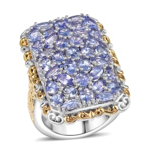 D'Joy Tanzanite 5.60 ctw Ring in 18K Vermeil YG and Rhodium Over Sterling Silver (Size 8.0) 