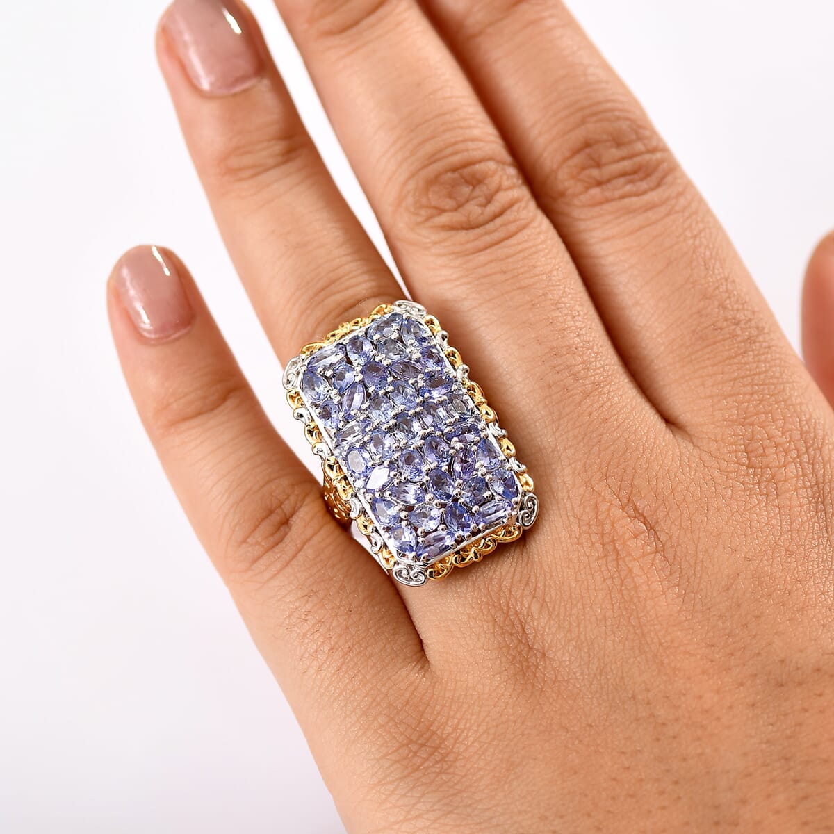 D'Joy Tanzanite 5.60 ctw Ring in 18K Vermeil YG and Rhodium Over Sterling Silver (Size 8.0)  image number 2