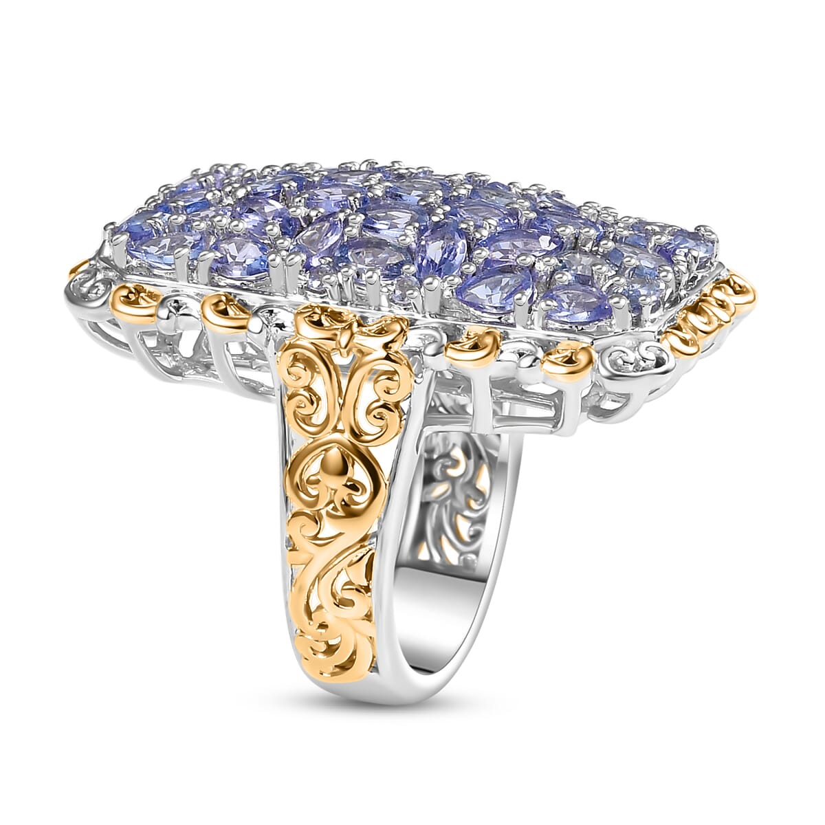 D'Joy Tanzanite 5.60 ctw Ring in 18K Vermeil YG and Rhodium Over Sterling Silver (Size 8.0)  image number 3