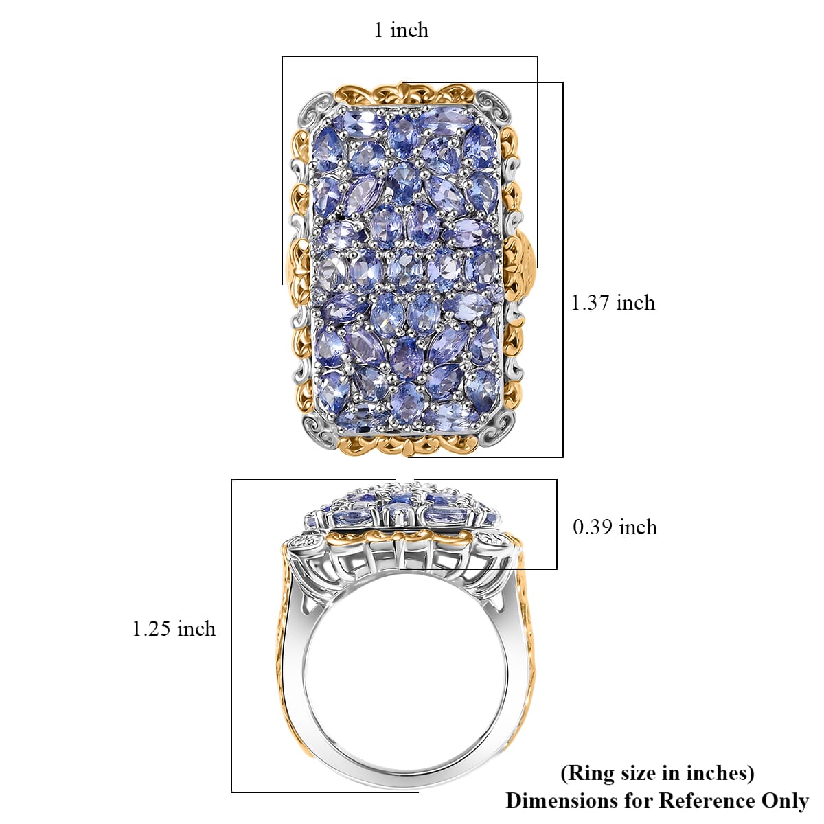 D'Joy Tanzanite 5.60 ctw Ring in 18K Vermeil YG and Rhodium Over Sterling Silver (Size 8.0)  image number 5