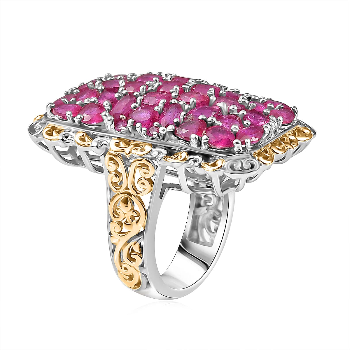 D'Joy Niassa Ruby (FF) 8.25 ctw Victorian Era Ring in 18K Vermeil YG and Rhodium Over Sterling Silver (Size 5.0) image number 3