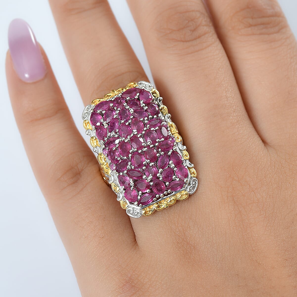 D'Joy Niassa Ruby (FF) 8.25 ctw Victorian Era Ring in 18K Vermeil YG and Rhodium Over Sterling Silver (Size 6.0) image number 2