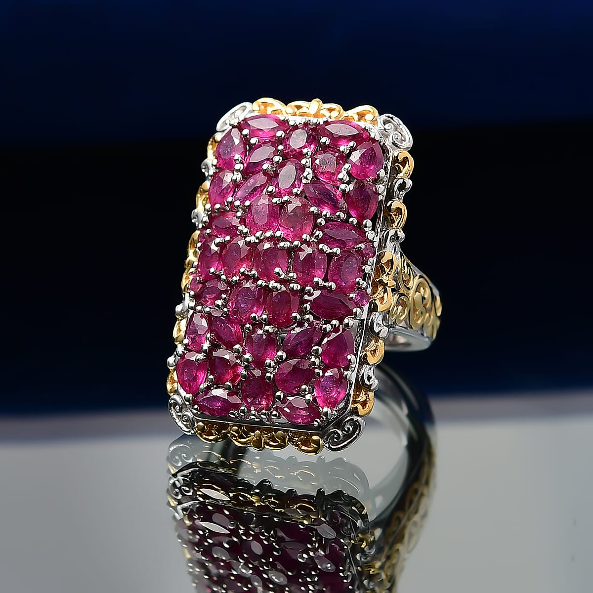 D'Joy Niassa Ruby (FF) 8.25 ctw Victorian Era Ring in 18K Vermeil YG and Rhodium Over Sterling Silver (Size 7.0) image number 1