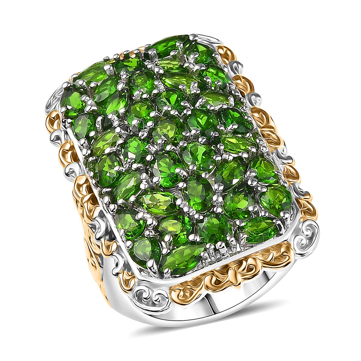 D'Joy Chrome Diopside 6.50 ctw Victorian Era Ring in 18K Vermeil YG and Rhodium Over Sterling Silver (Size 5.0) image number 0