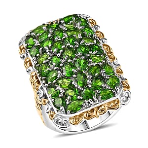 D'Joy Chrome Diopside 6.50 ctw Victorian Era Ring in 18K Vermeil YG and Rhodium Over Sterling Silver (Size 5.0)