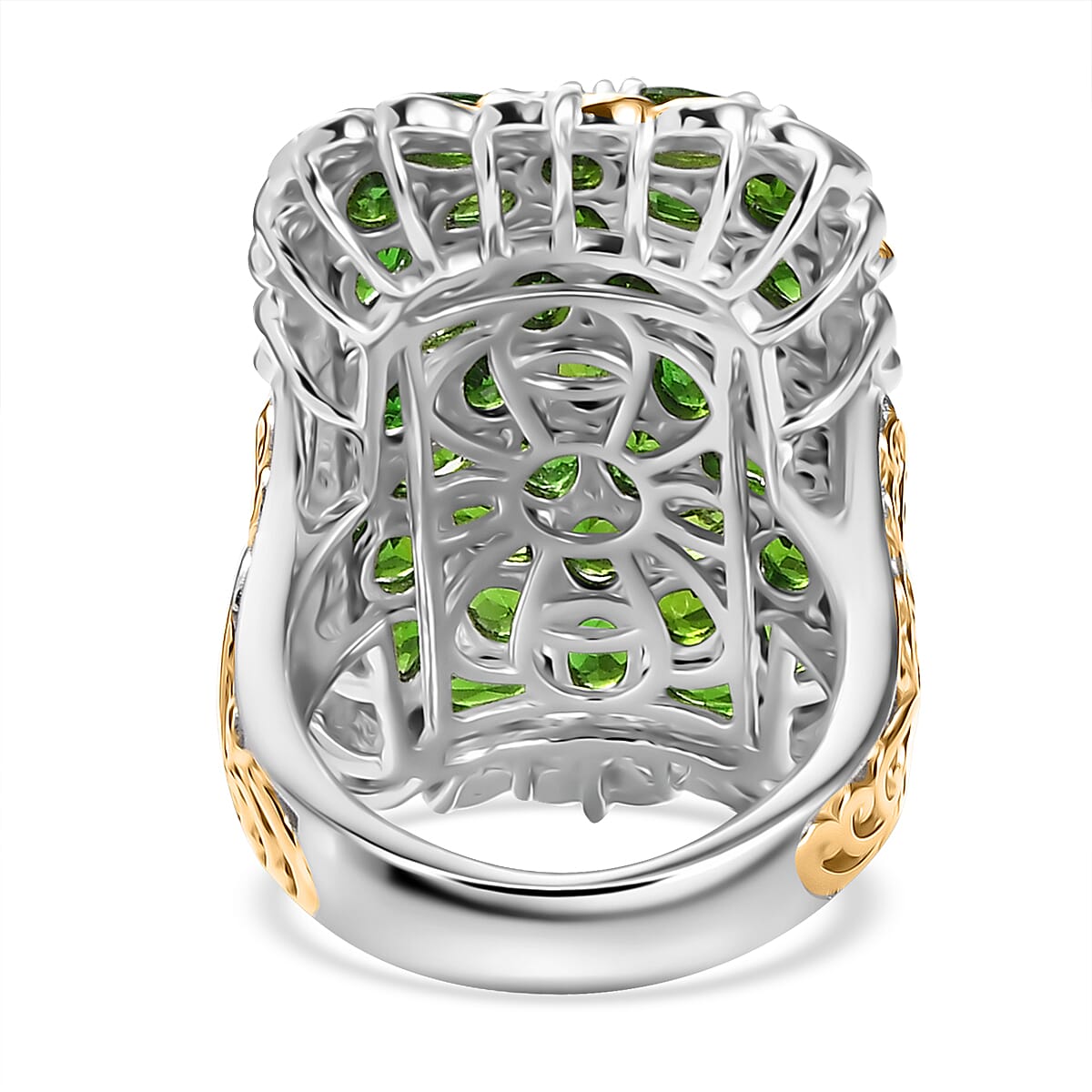 D'Joy Chrome Diopside 6.50 ctw Victorian Era Ring in 18K Vermeil YG and Rhodium Over Sterling Silver (Size 7.0) image number 4