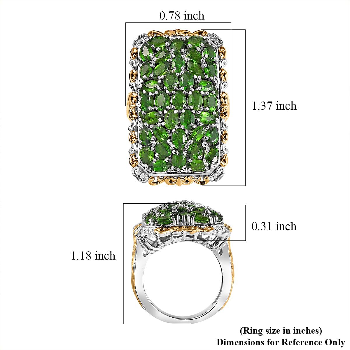 D'Joy Chrome Diopside 6.50 ctw Victorian Era Ring in 18K Vermeil YG and Rhodium Over Sterling Silver (Size 7.0) image number 5