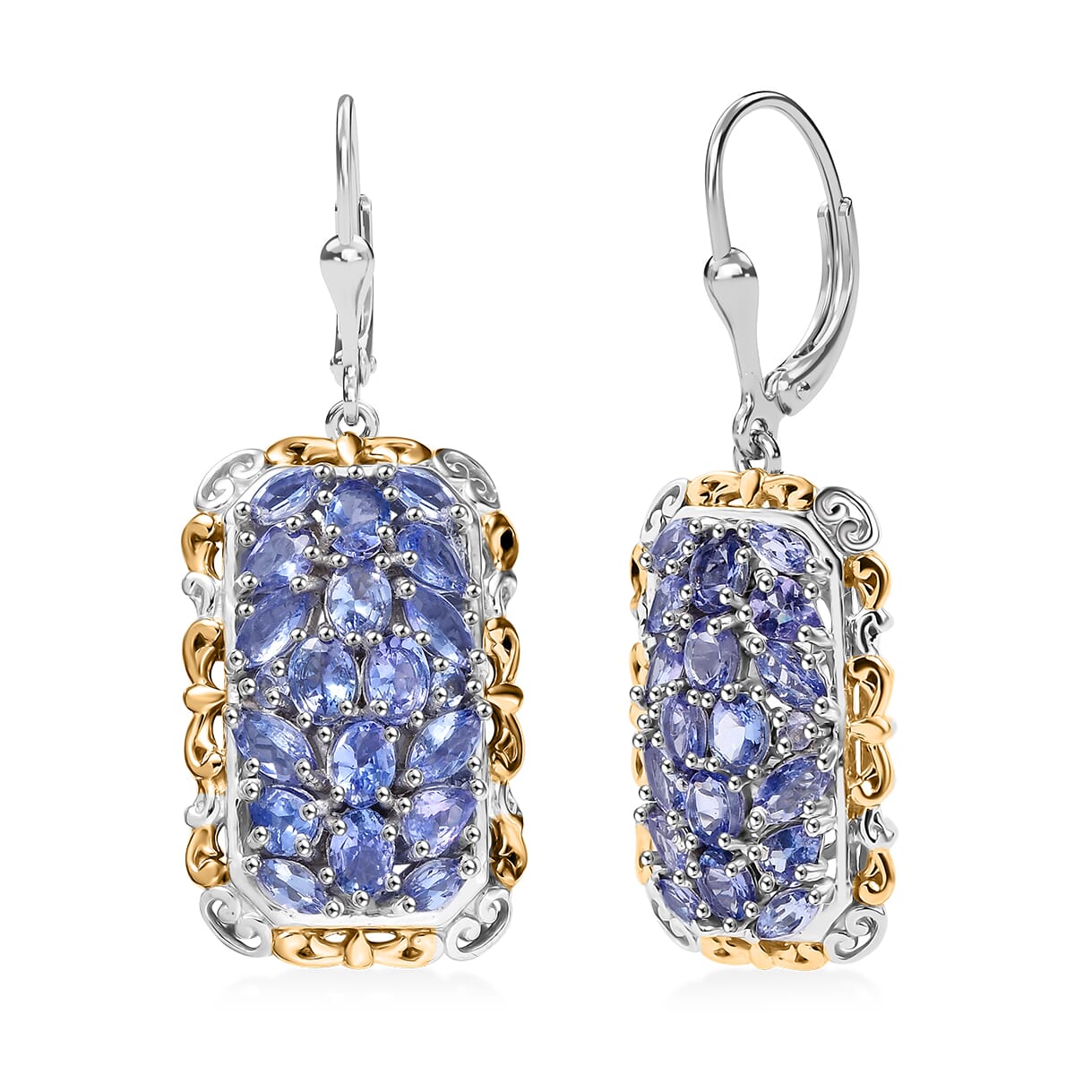 D'Joy Tanzanite 5.00 ctw Lever Back Earrings in YG and Rhodium Over Sterling Silver image number 0