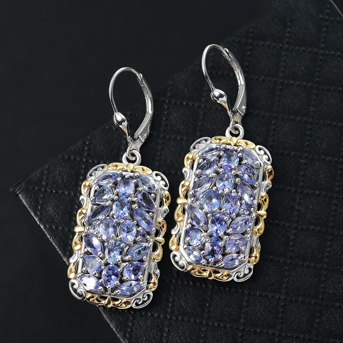 D'Joy Tanzanite 5.00 ctw Lever Back Earrings in YG and Rhodium Over Sterling Silver image number 1