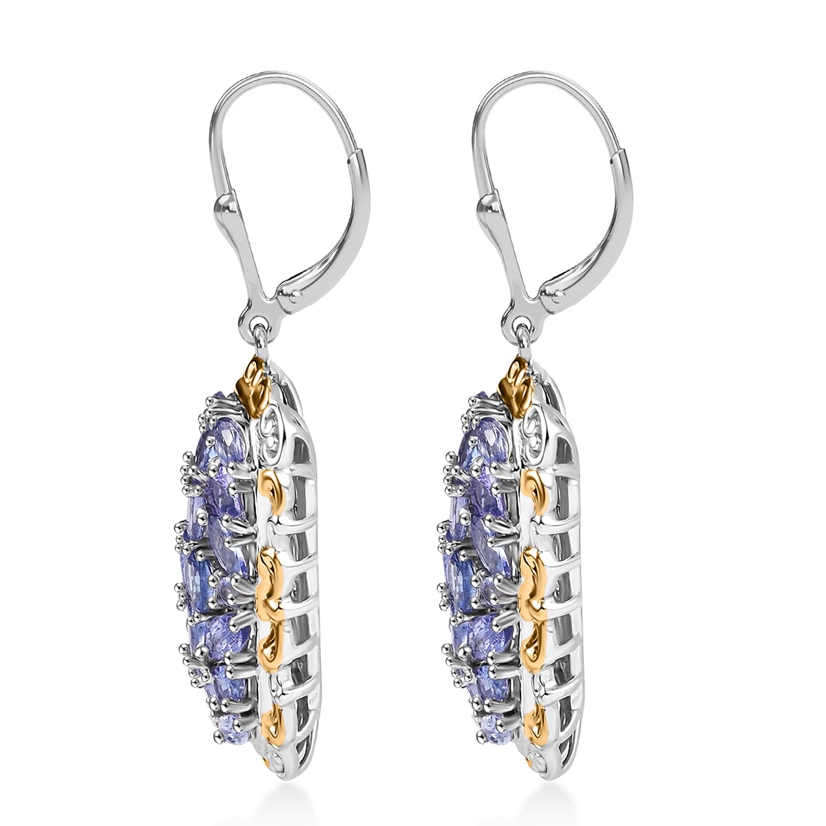 D'Joy Tanzanite 5.00 ctw Lever Back Earrings in YG and Rhodium Over Sterling Silver image number 3