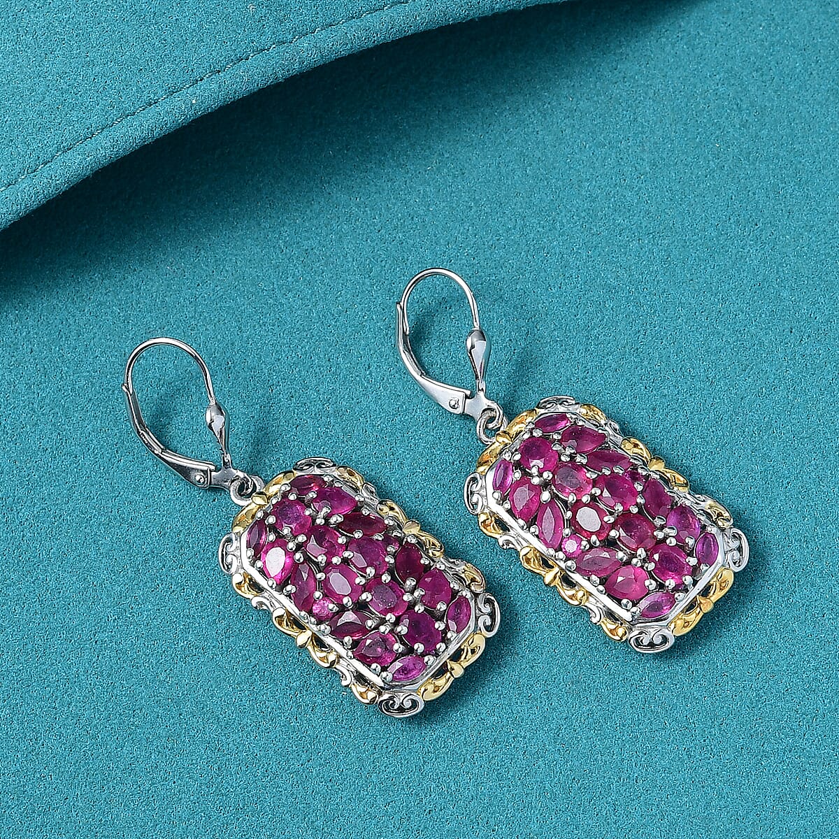 D'Joy Niassa Ruby (FF) 7.00 ctw Victorian Era Earrings in 18K Vermeil YG and Rhodium Over Sterling Silver image number 1
