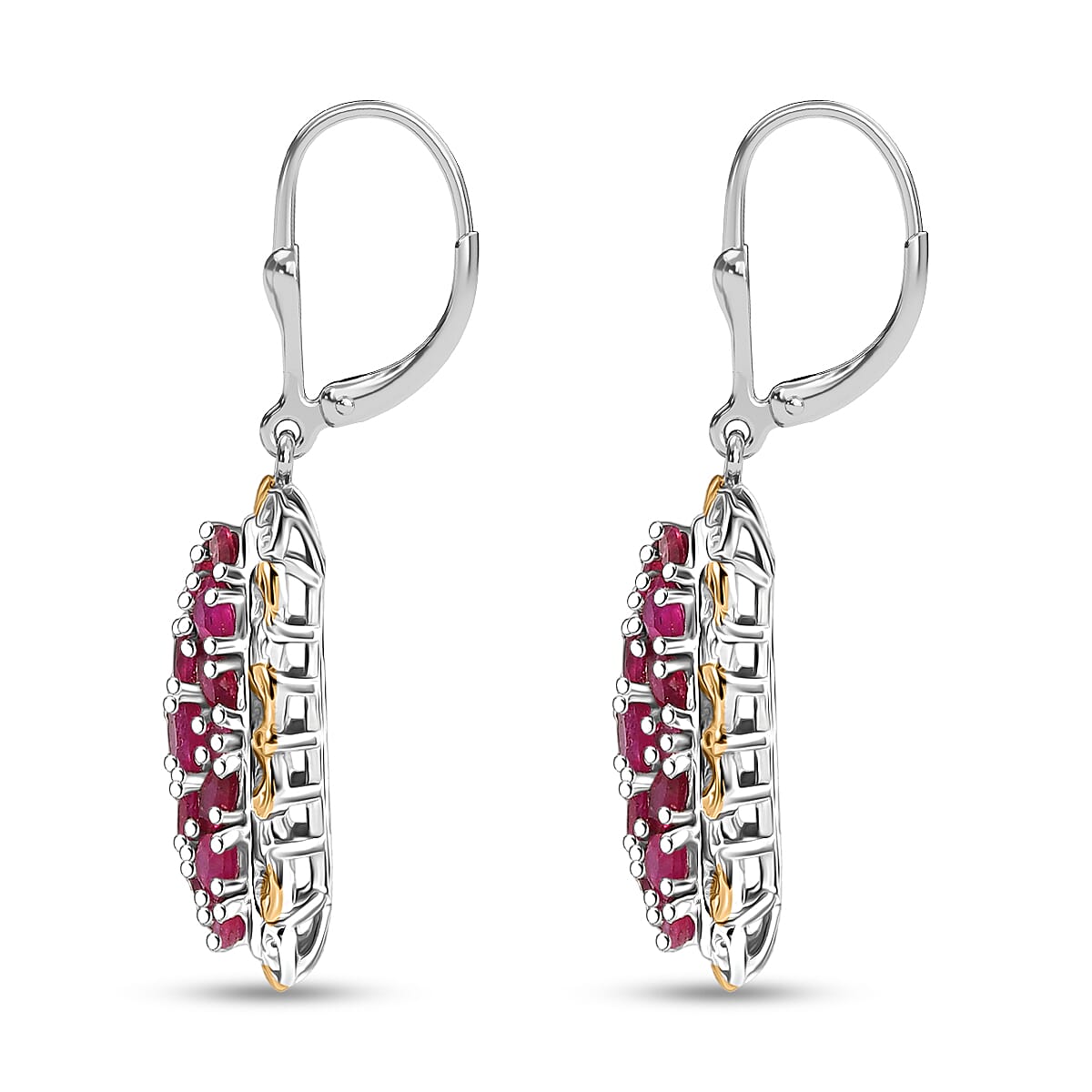 D'Joy Niassa Ruby (FF) 7.00 ctw Victorian Era Earrings in 18K Vermeil YG and Rhodium Over Sterling Silver image number 3