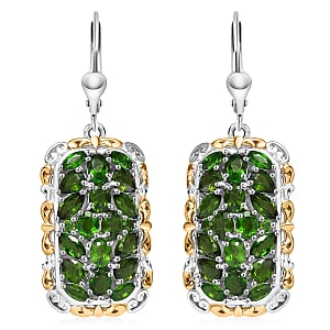 D'Joy Chrome Diopside 5.25 ctw Victorian Era Earrings in 18K Vermeil YG and Rhodium Over Sterling Silver 