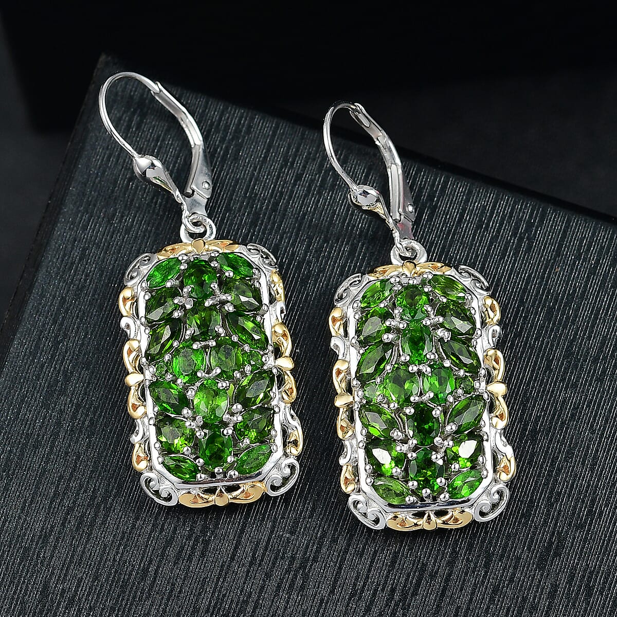 D'Joy Chrome Diopside 5.25 ctw Victorian Era Earrings in 18K Vermeil YG and Rhodium Over Sterling Silver  image number 1