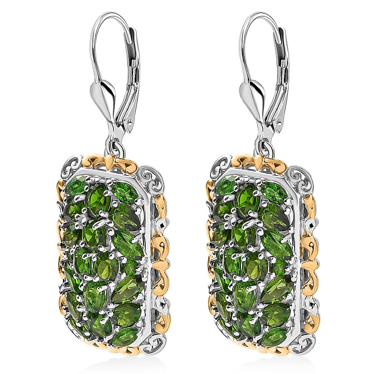 D'Joy Chrome Diopside 5.25 ctw Victorian Era Earrings in 18K Vermeil YG and Rhodium Over Sterling Silver  image number 3