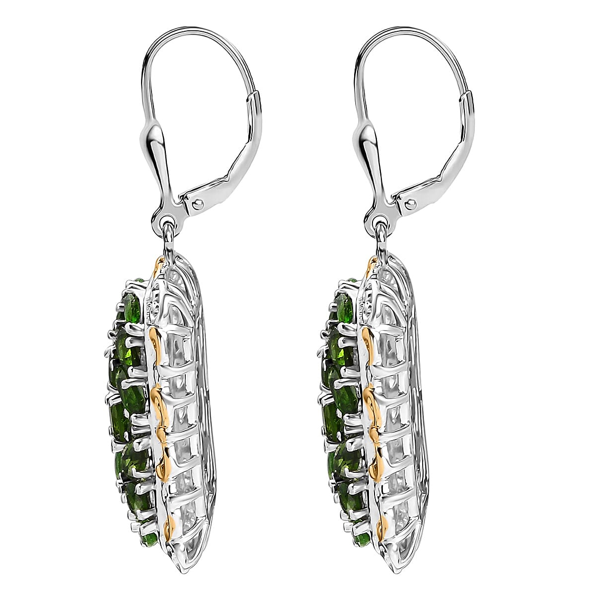 D'Joy Chrome Diopside 5.25 ctw Victorian Era Earrings in 18K Vermeil YG and Rhodium Over Sterling Silver  image number 4