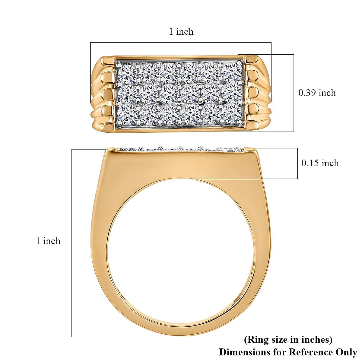 Luxuriant Lab Grown Diamond G-H SI 1.00 ctw Men's Ring in 18K Vermeil Yellow Gold Over Sterling Silver (Size 11.0) image number 4