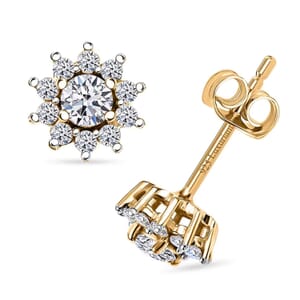 Luxuriant Lab Grown Diamond G-H, SI 0.50 ctw Sunburst Earrings in 18K Vermeil Yellow Gold Over Sterling Silver