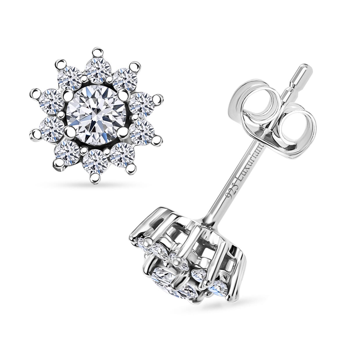 Luxuriant Lab Grown Diamond G-H, SI 0.50 ctw Sunburst Earrings in Rhodium Over Sterling Silver image number 0