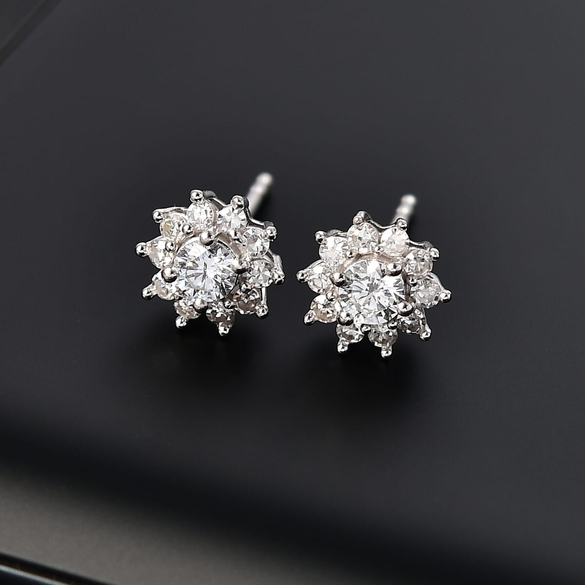 Luxuriant Lab Grown Diamond G-H, SI 0.50 ctw Sunburst Earrings in Rhodium Over Sterling Silver image number 1